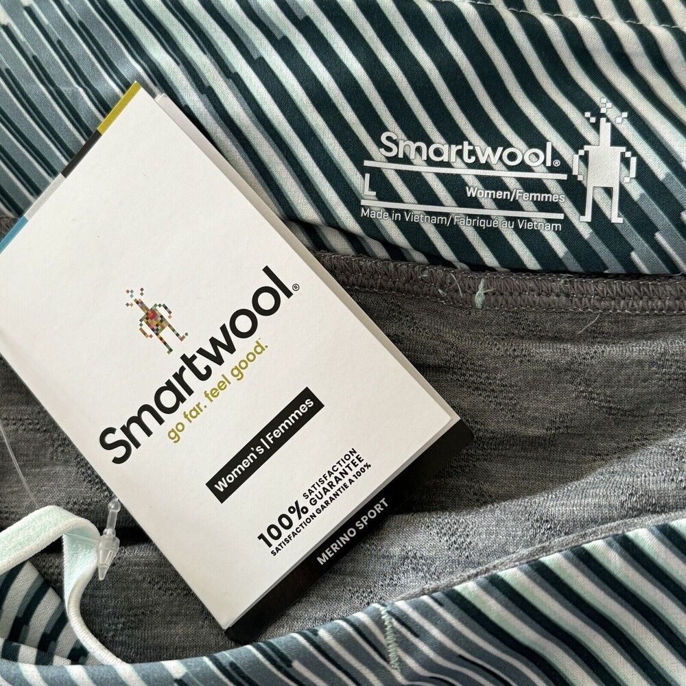 SmartWool Large Sport Lined Shorts Merino Wool Running Athletic Wicking Striped - Picture 5 of 10